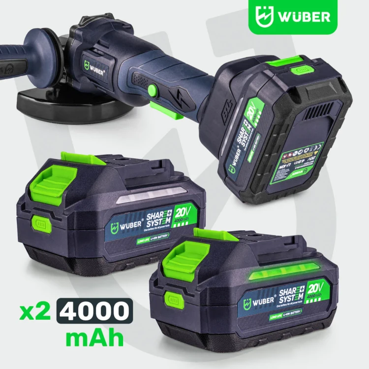Szlifierka kątowa akumulatorowa WUBER 20 V 125 mm bezszczotkowa 2x4,0 Ah