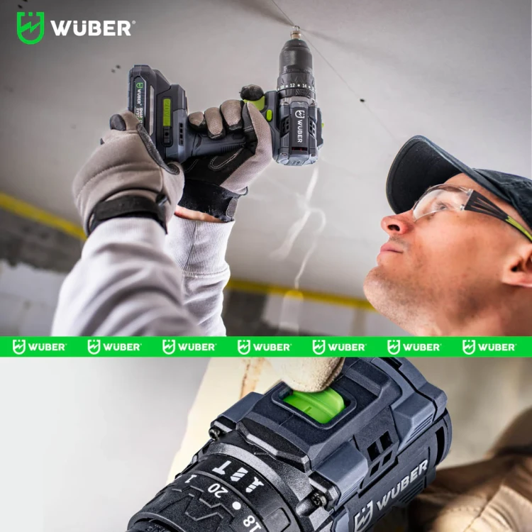 Wiertarko-wkrętarka akumulatorowa udarowa WUBER 20 V 50 Nm 2x2,0 Ah