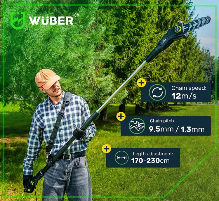 Piła łańcuchowa elektryczna na wysięgniku WUBER 800 W 8"